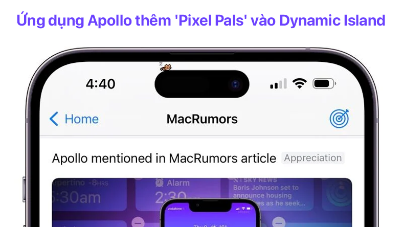 Ứng dụng Apollo thêm 'Pixel Pals' vào Dynamic Island