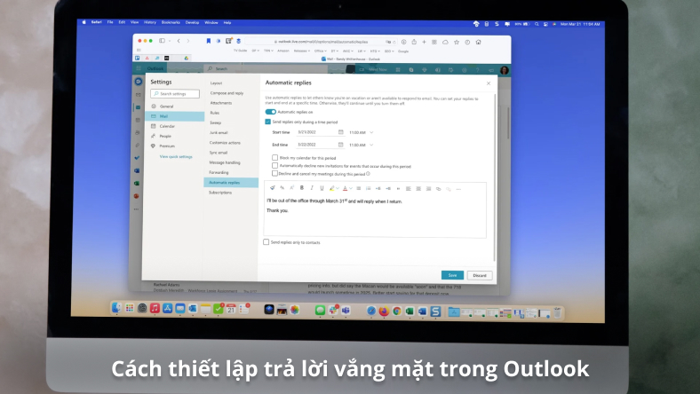 Cách thiết lập trả lời vắng mặt trong Outlook