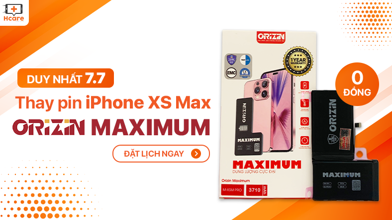 Chương trình thay pin Orizin cho iPhone XS Max giá 0 đồng tại Hcare