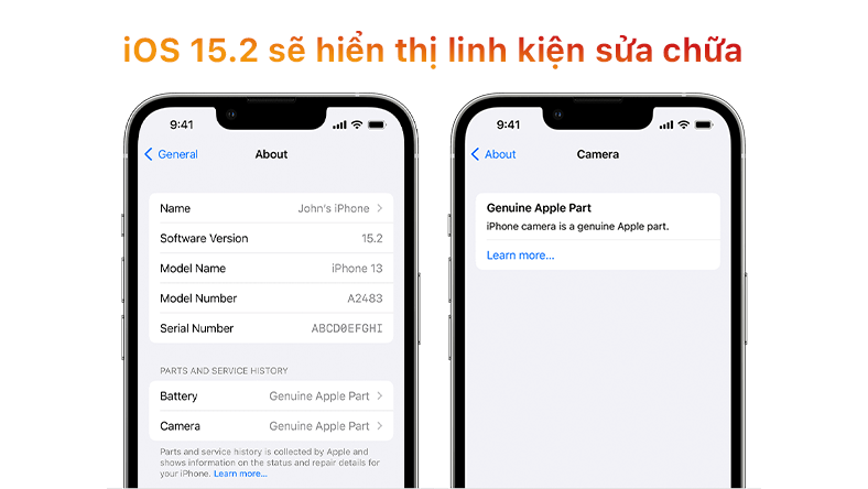 iOS 15.2 sẽ hiển thị lịch sử sửa chữa và linh kiện thay thế