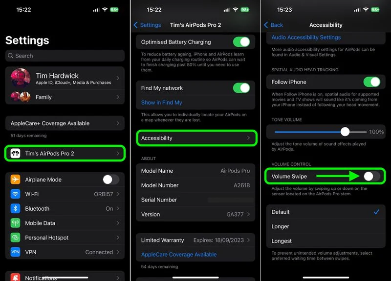AirPods Touch Volume Settings