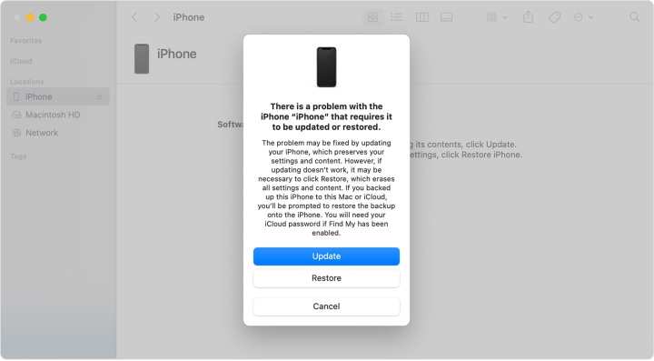 Finder Updare Restore iPhone