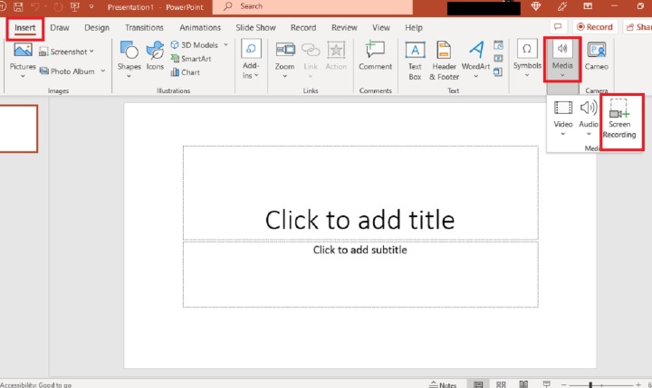 Selecting-the-Screen-Recording-option-in-PowerPoint