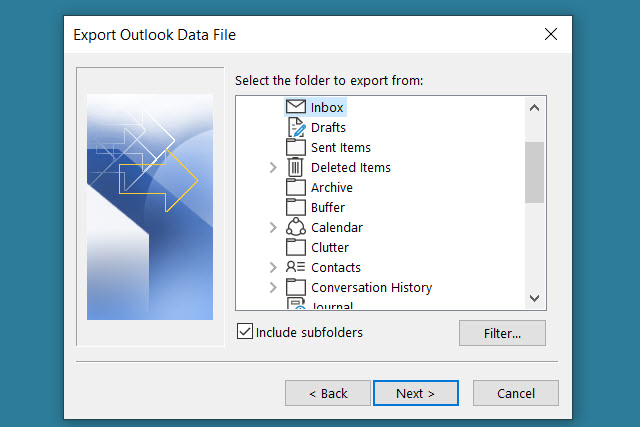 Outlook-Export-pst-Select-Subfolders-Filter