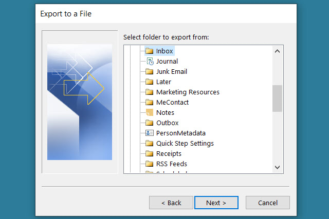 Outlook-Export-csv-Select-Subfolders-Filter