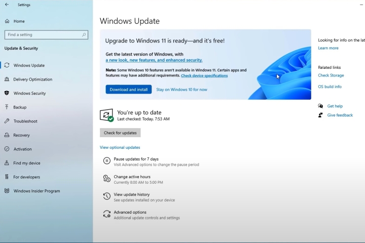 Trang nâng cấp Windows 11 có sẵn.