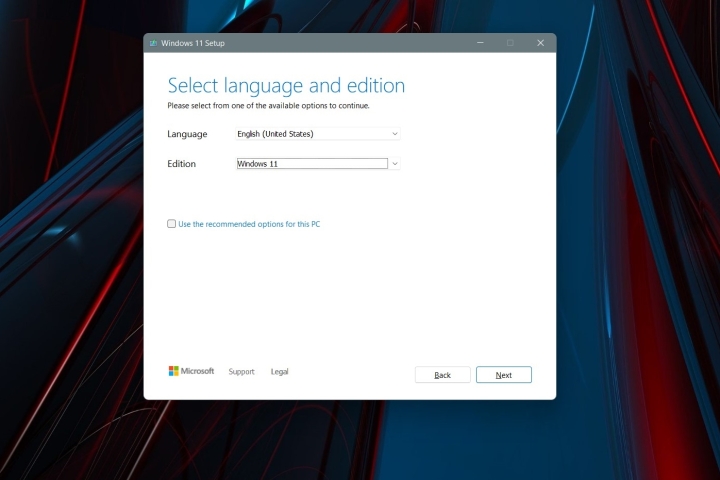 Chọn ngôn ngữ của Windows 11.
