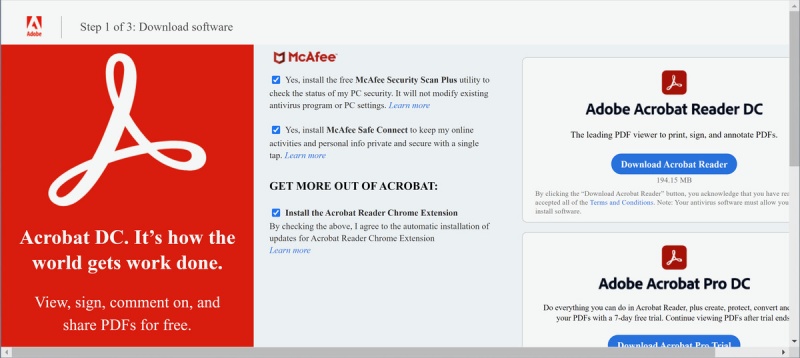 Đó là một ý tưởng tốt để bỏ chọn các ưu đãi quảng cáo của Adobe trước khi tải xuống Acrobat Reader
