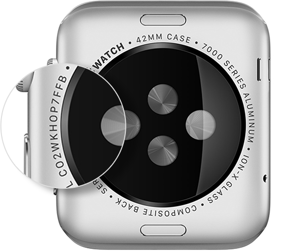 <span id='tim-so-se-ri-apple-watch-in-tren-vo'></span>Tìm số sê-ri Apple Watch in trên vỏ