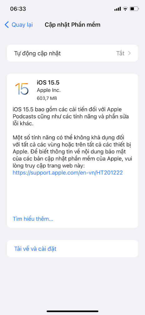 cập nhật phần mềm iOS 15.5