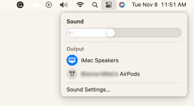 Kết nối lại AirPods trong Trung tâm điều khiển Mac