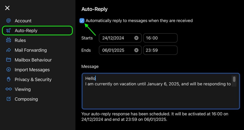 Thiết lập Trả lời khi Vắng mặt trong iCloud Mail