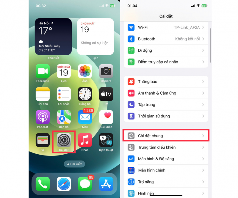 Tìm và nhấn chọn ứng dụng “Cài đặt” ở giao diện màn hình điện thoại